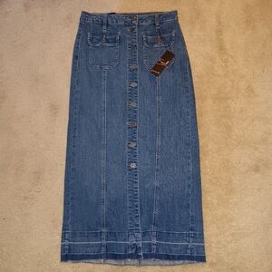 Earl Jeans Blue Denim Button-Front Maxi Pencil Skirt Size 2 NEW